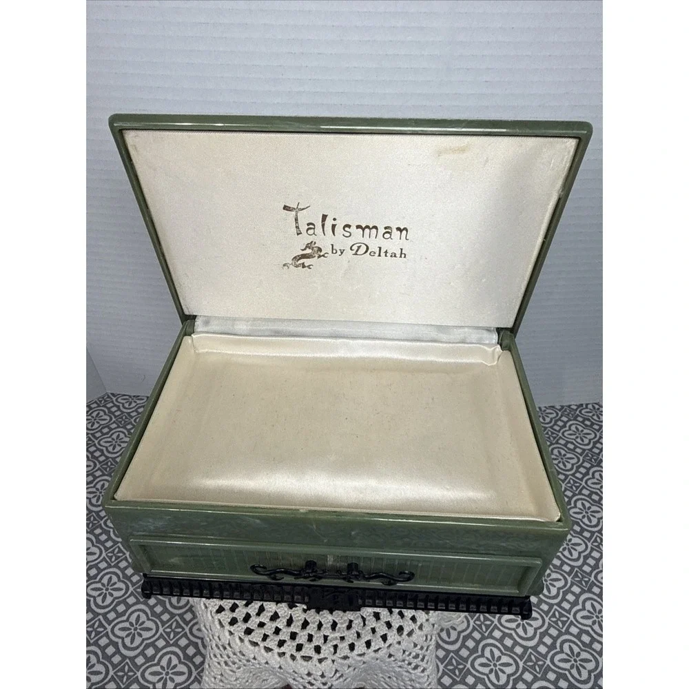 Antique Talisman By Deltah Jade Celluloid Jewelry Trinket Box ~ 7.25
